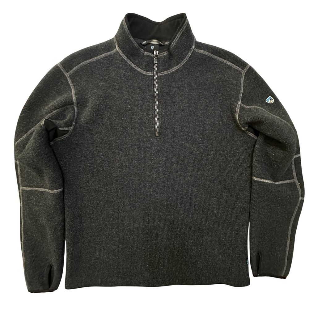 KUHL ThermoKore 1/4 Zip Pullover Sweater Mens Large Charcoal Gray Wool Blend